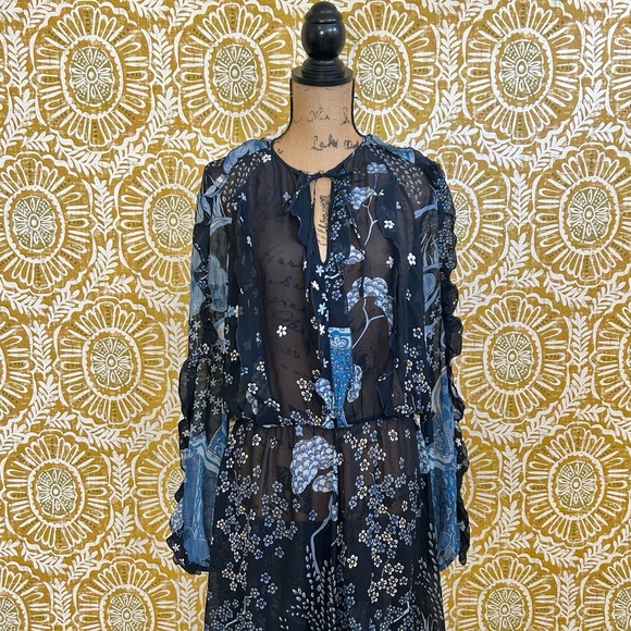 RED Valentino SS21 Oriental Toile De Jouy Print Silk Ruffle Maxi Dress M AS-IS - Picture 9 of 14